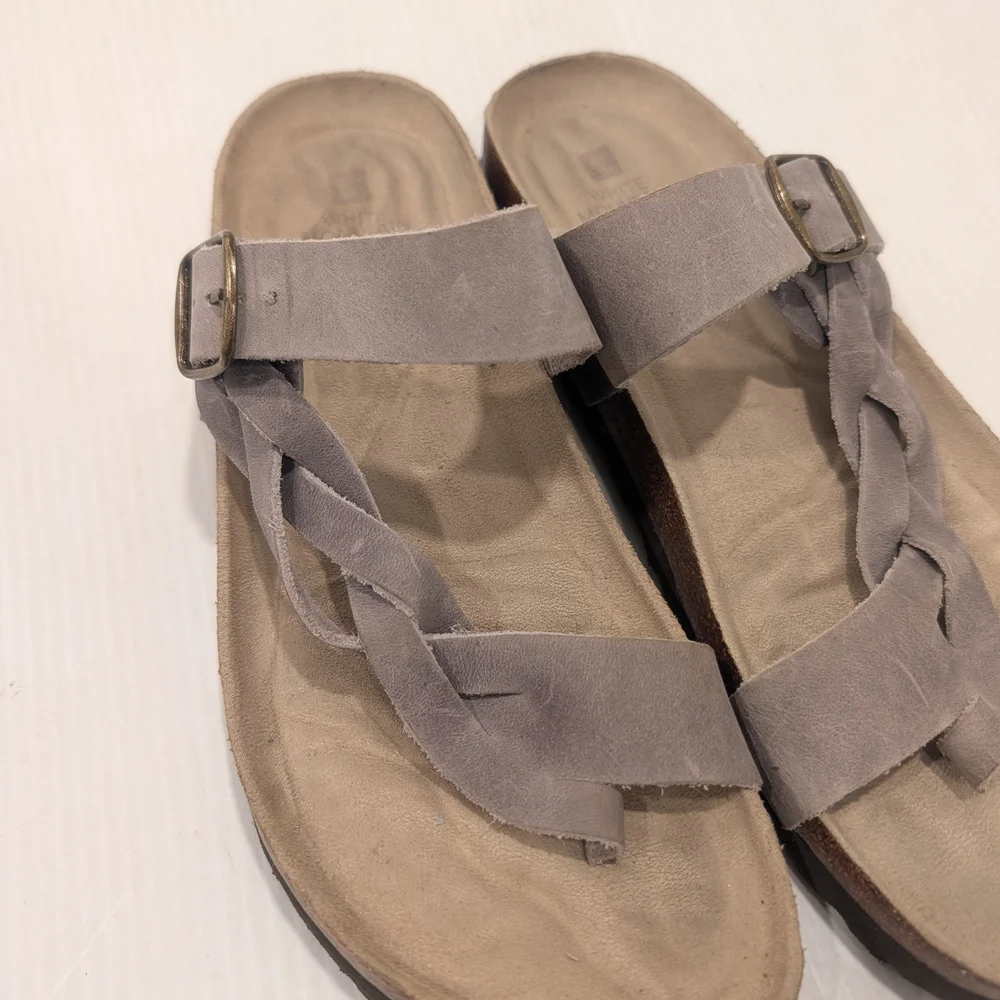 WHITE MOUNTAIN Women's Gray Leather Braided Strappy Toe Loop Sandals Size 10