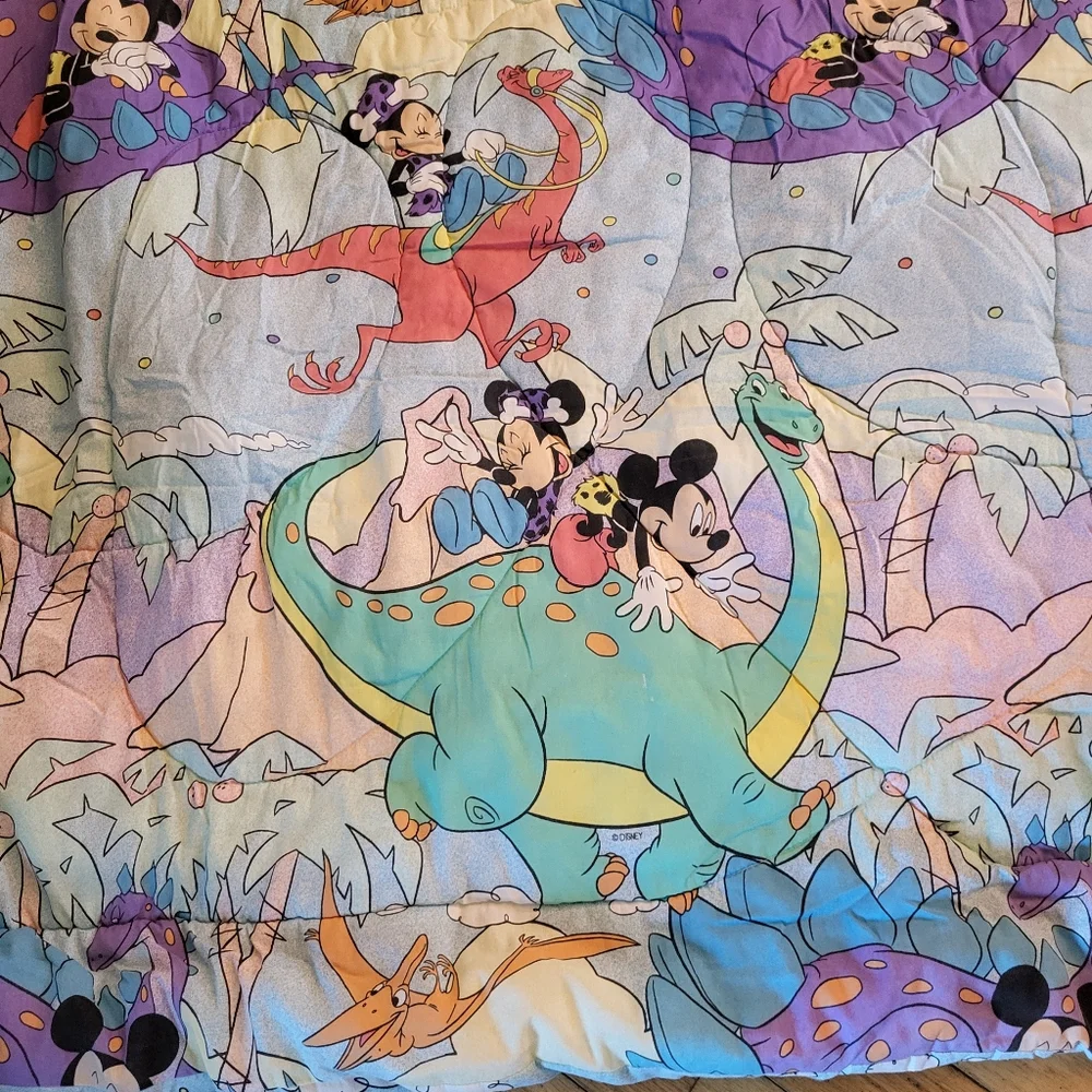 Disney Mickey Mouse Dinosaur stone age Comforter Vintage