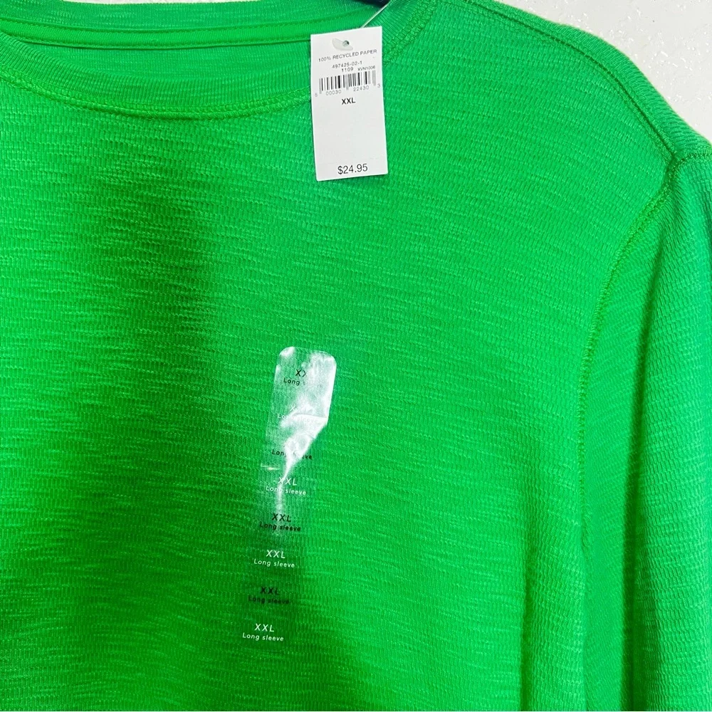 NWT GAP Waffle Knit Thermal Long Sleeve Green Unisex Sz XXL Crew Neck Preppy