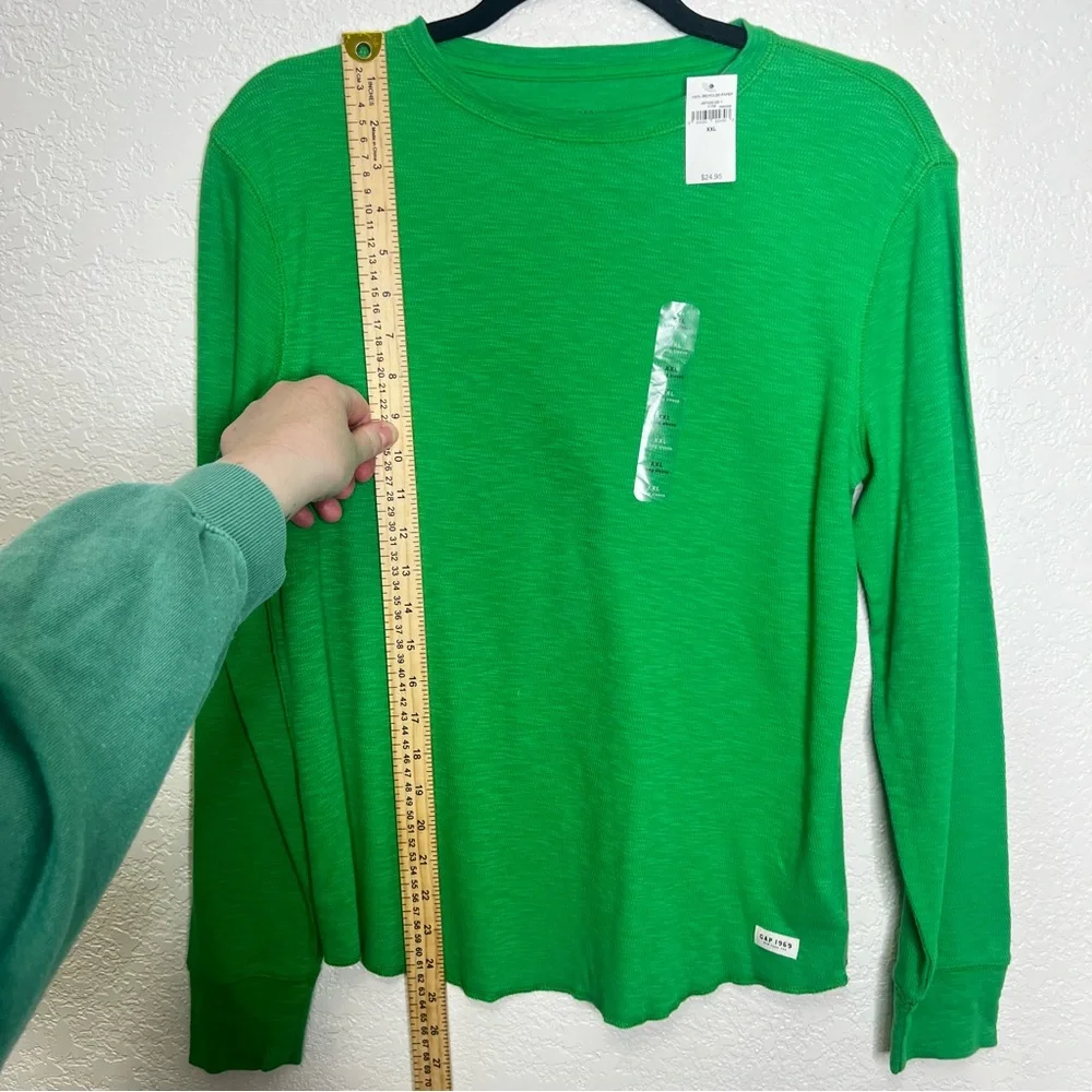 NWT GAP Waffle Knit Thermal Long Sleeve Green Unisex Sz XXL Crew Neck Preppy