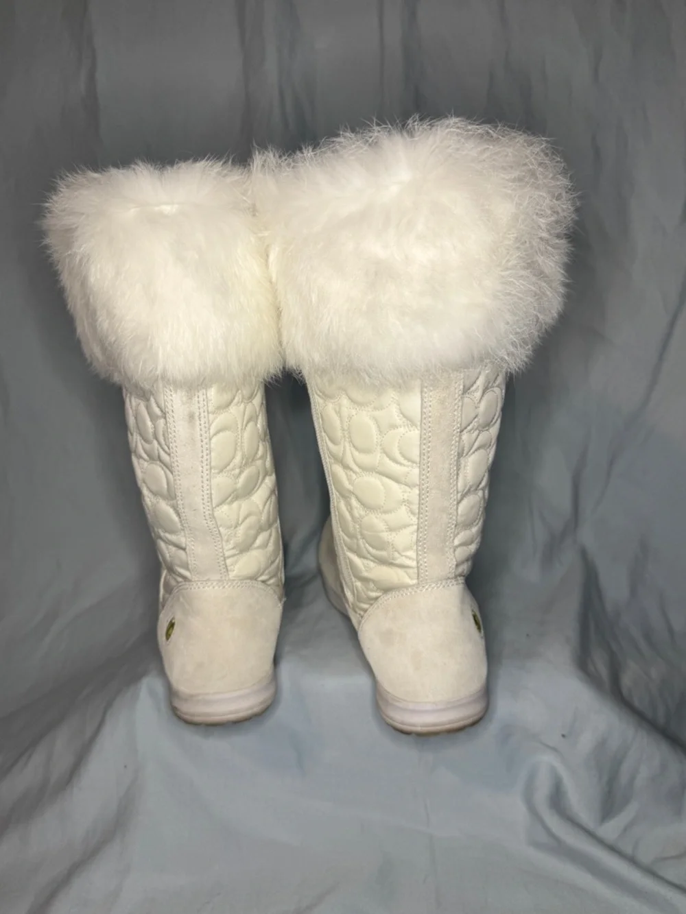 Coach Talen Quilted Winter Boots Fur Trim Ivory Size 7