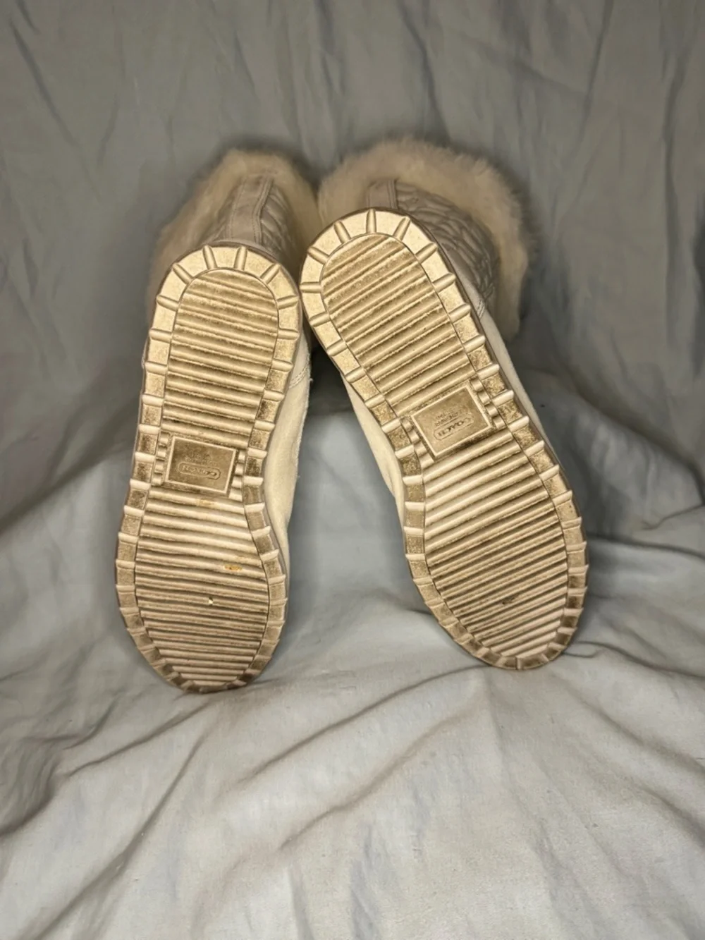 Coach Talen Quilted Winter Boots Fur Trim Ivory Size 7