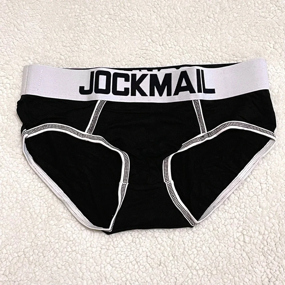 Jockmail Medium (27-30) Mens Enhancing Briefs Black White Logo Waistband JM340