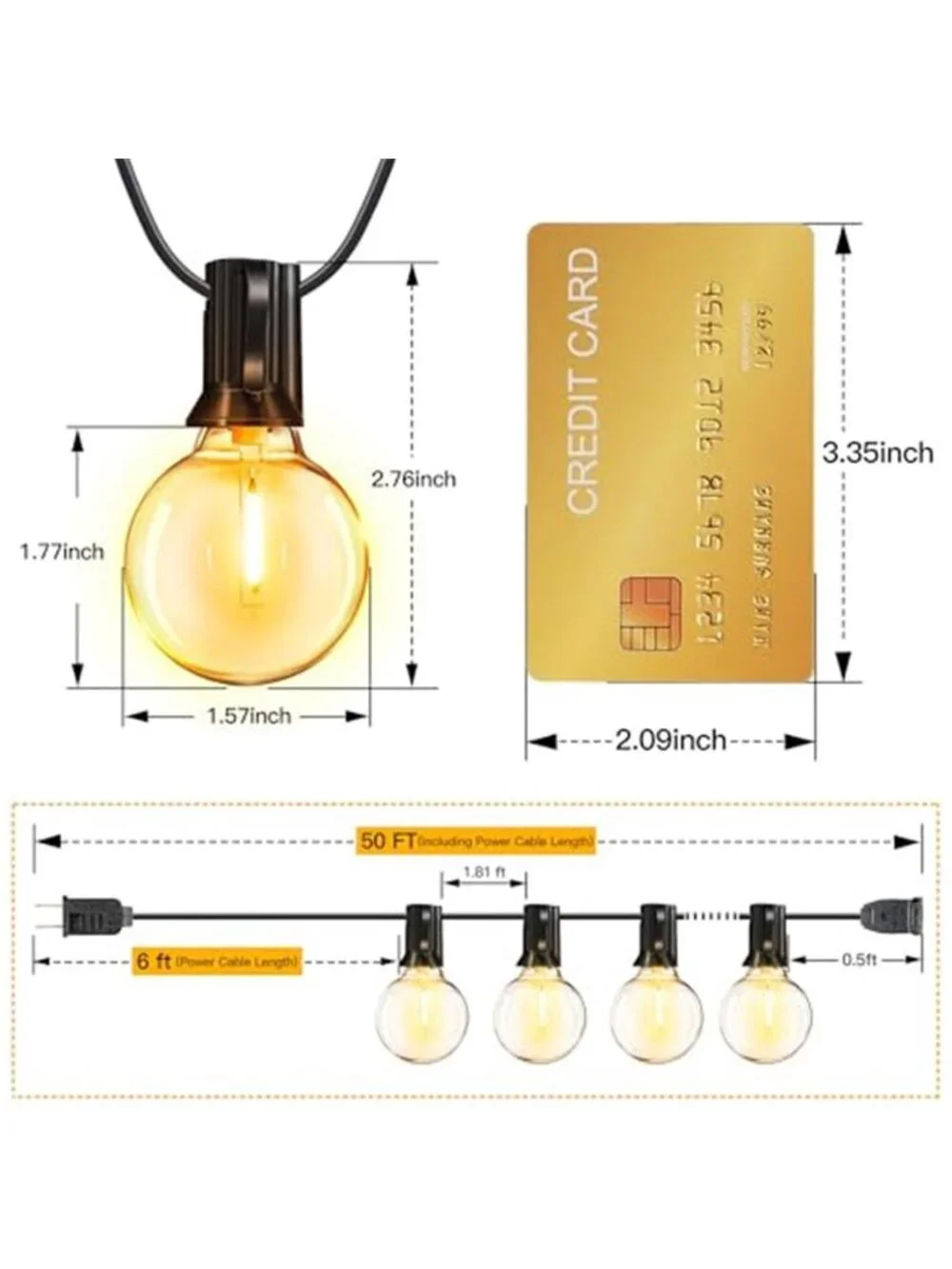 Outdoor LED String Lights Warm White Black Wire Waterproof Shatterproof 50FT