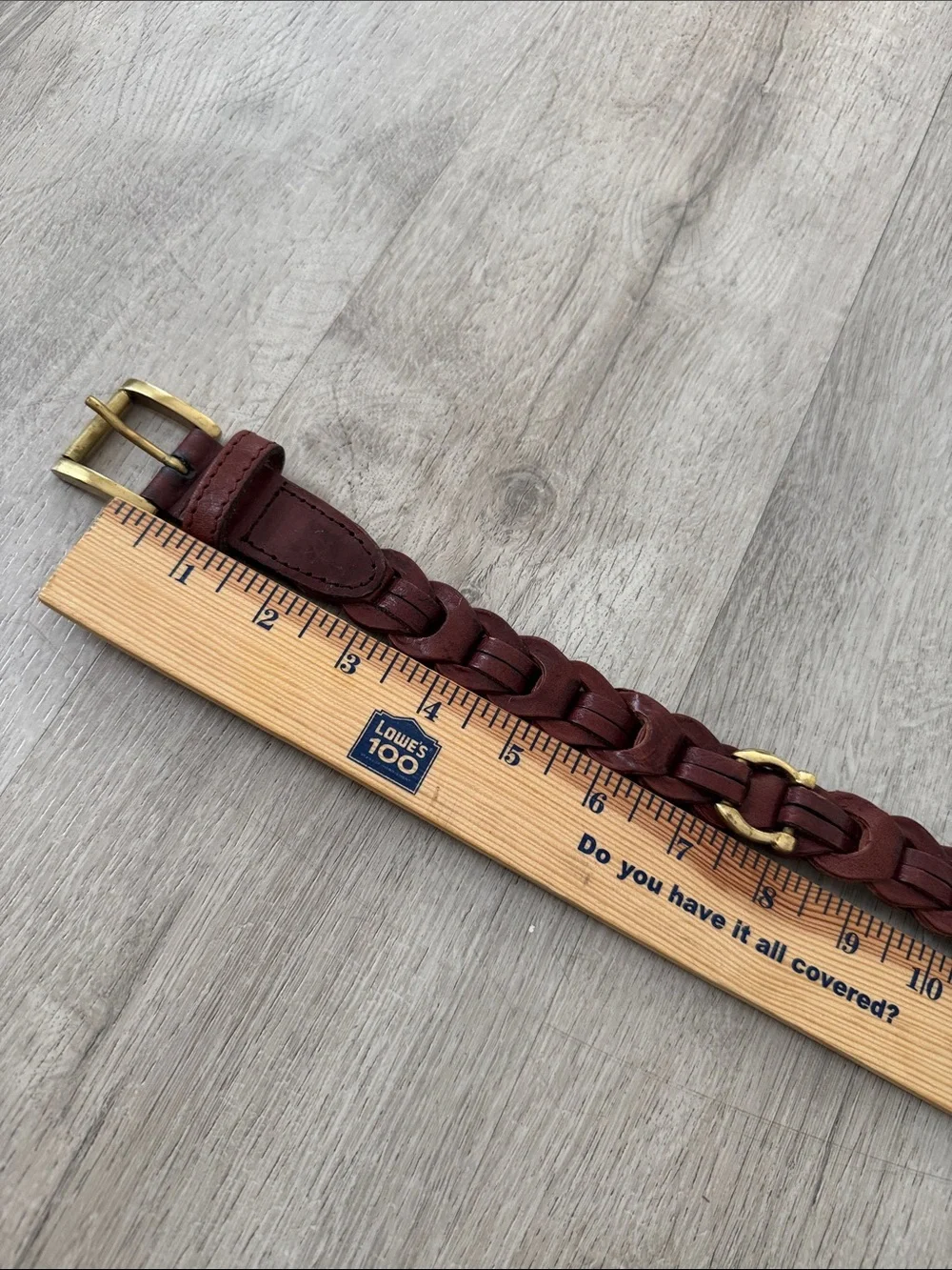 Aimee Lynn Belt Small Brown Leather Brass Buckle Braided Link Horseshoe Western