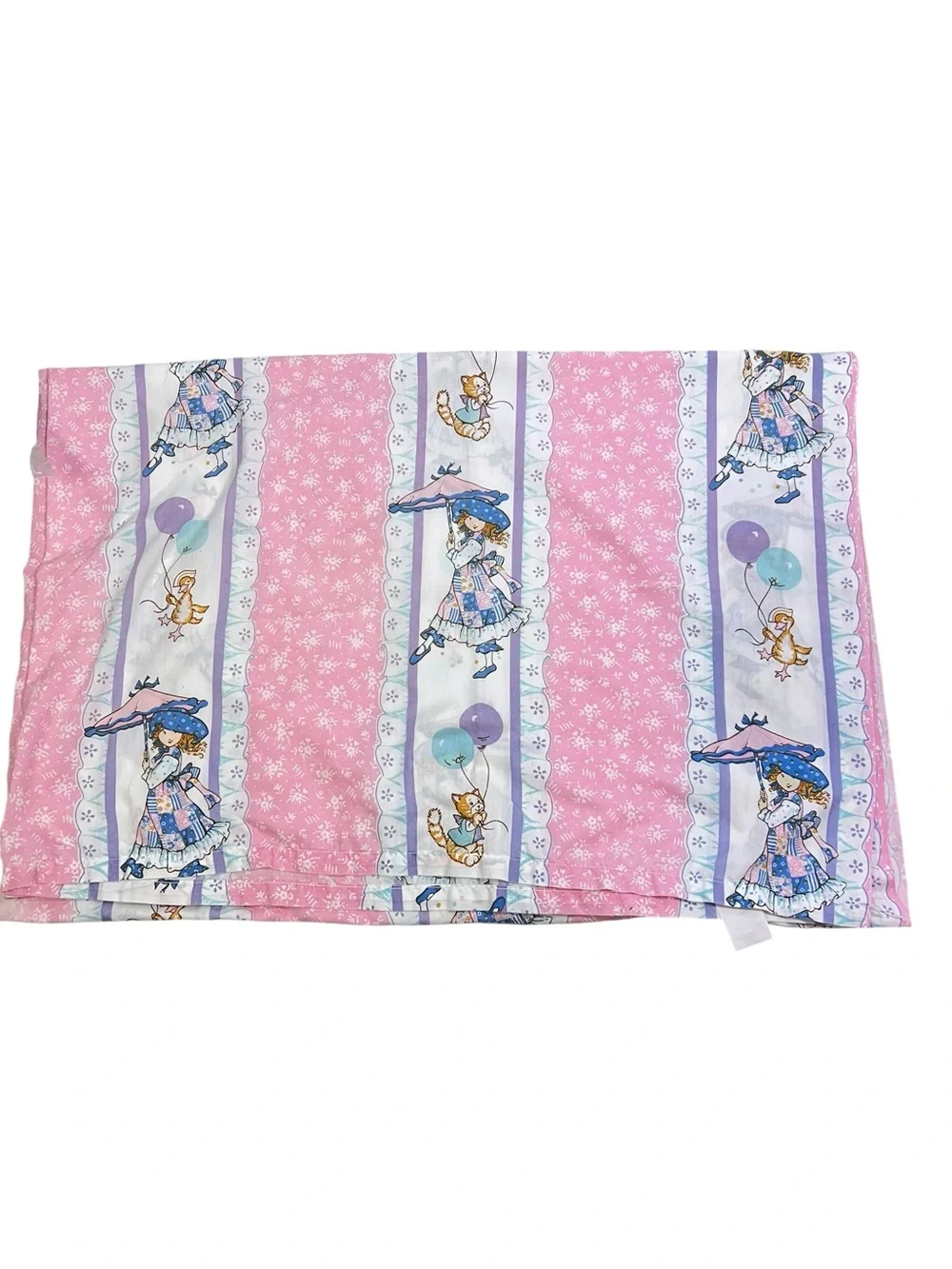 Vtg Holly Hobbie Pink TWIN 2 Piece Sheet Set Flat Sheet And Pillowcase 1990