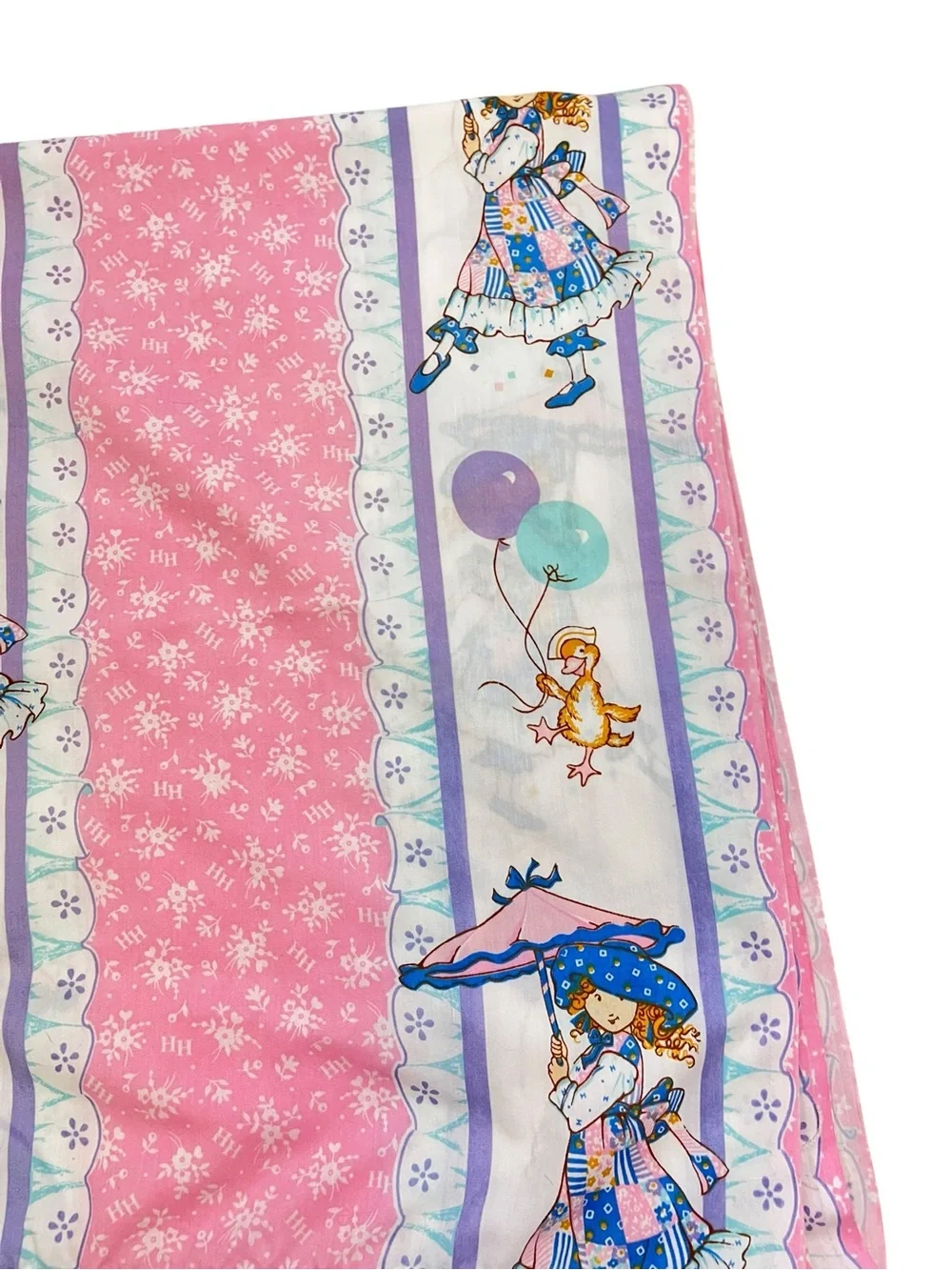 Vtg Holly Hobbie Pink TWIN 2 Piece Sheet Set Flat Sheet And Pillowcase 1990