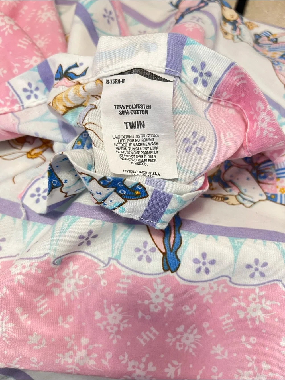 Vtg Holly Hobbie Pink TWIN 2 Piece Sheet Set Flat Sheet And Pillowcase 1990