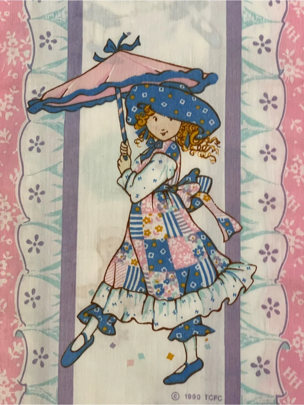 Vtg Holly Hobbie Pink TWIN 2 Piece Sheet Set Flat Sheet And Pillowcase 1990