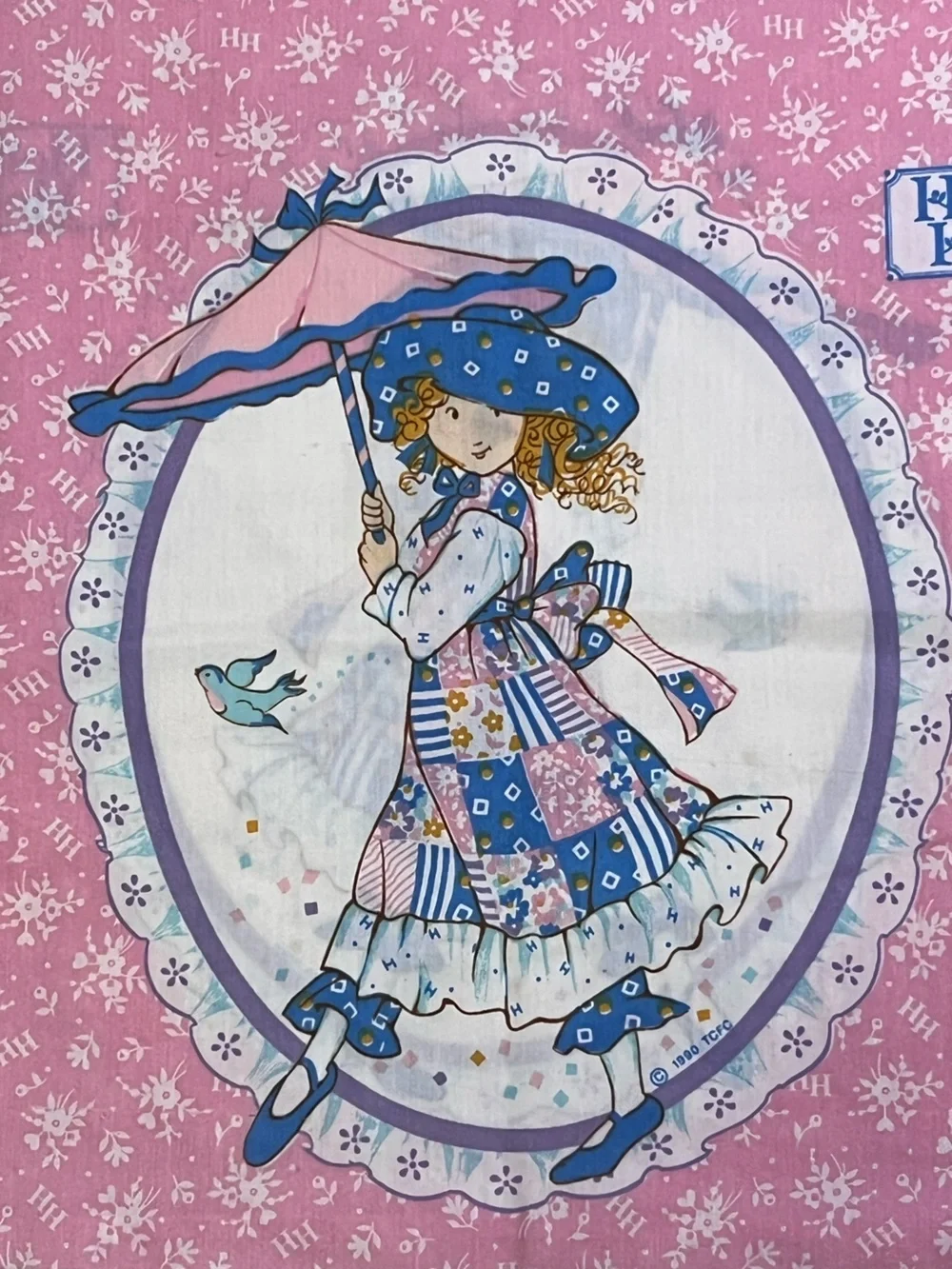Vtg Holly Hobbie Pink TWIN 2 Piece Sheet Set Flat Sheet And Pillowcase 1990