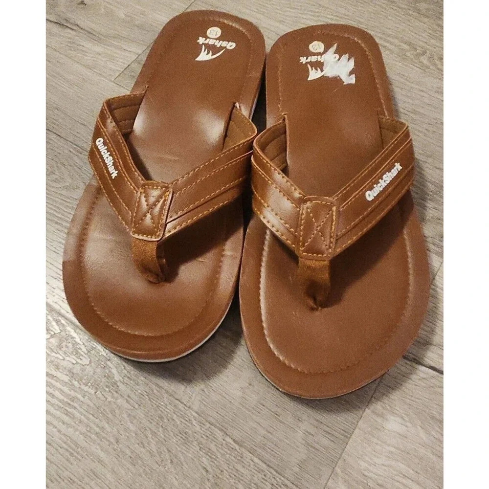 Quickshark Mens Flip Flops Leather‎ Thong Sandals Arch Support Beach Slippers