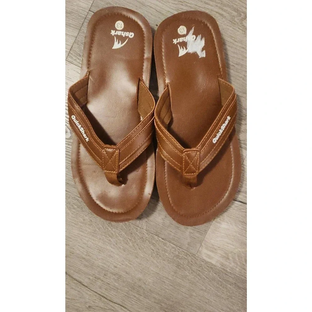 Quickshark Mens Flip Flops Leather‎ Thong Sandals Arch Support Beach Slippers