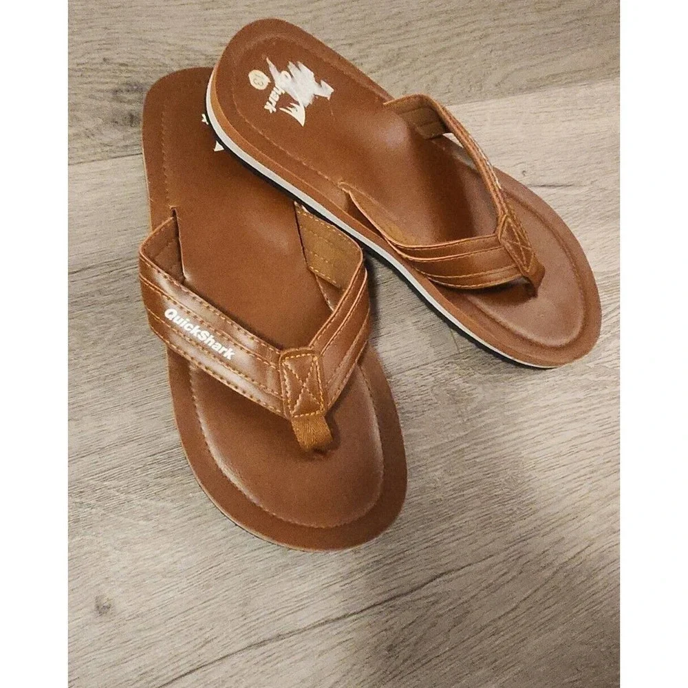 Quickshark Mens Flip Flops Leather‎ Thong Sandals Arch Support Beach Slippers