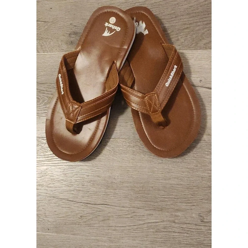 Quickshark Mens Flip Flops Leather‎ Thong Sandals Arch Support Beach Slippers