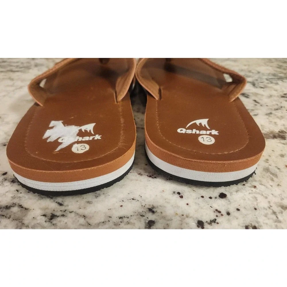 Quickshark Mens Flip Flops Leather‎ Thong Sandals Arch Support Beach Slippers