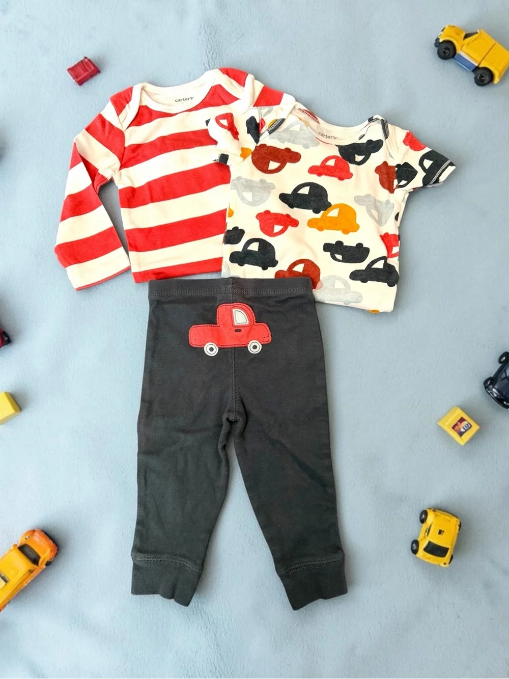 Carter's Red Stripe & Car Vehicle Print 3-Piece Baby Set 9M
