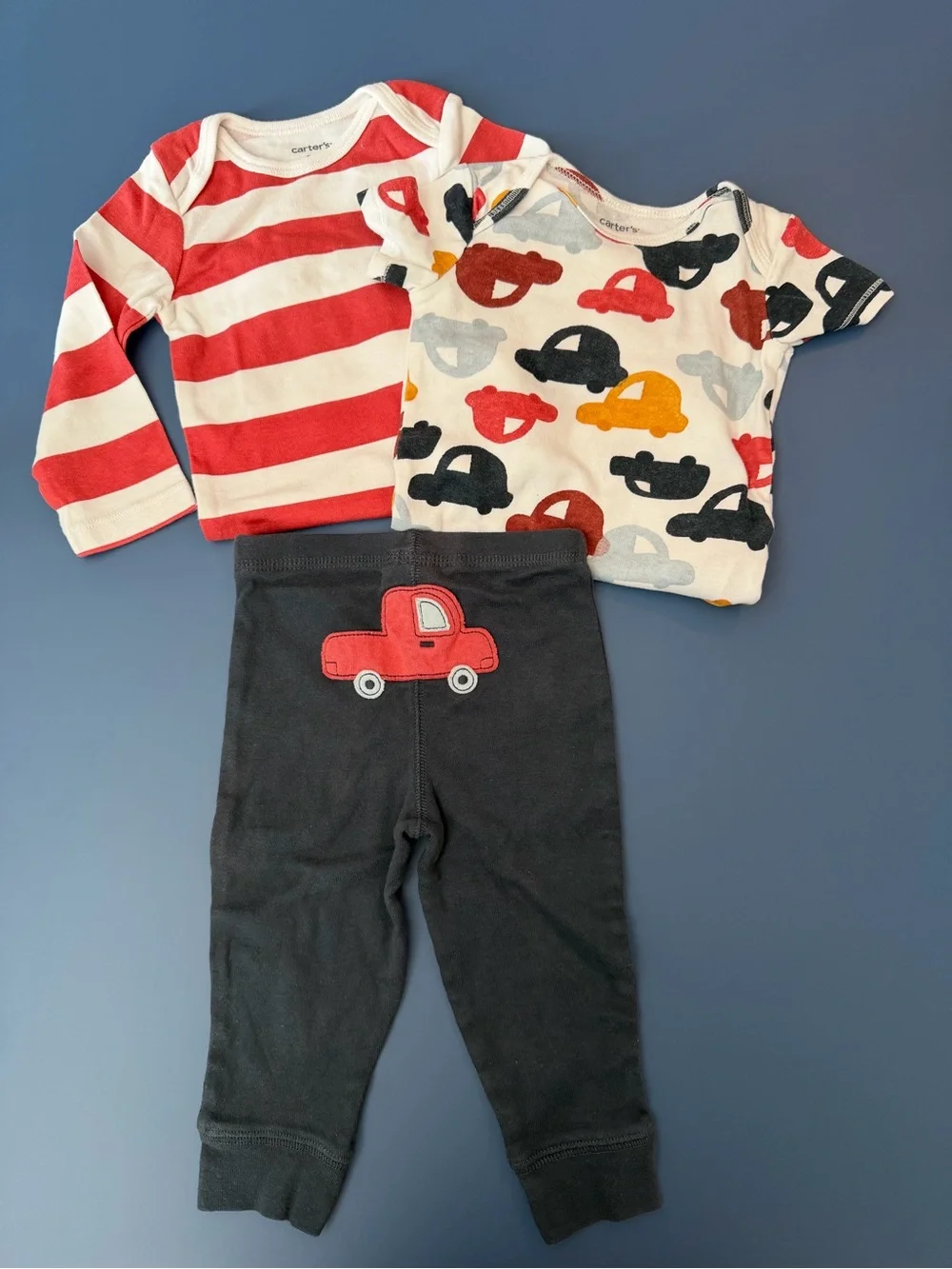 Carter's Red Stripe & Car Vehicle Print 3-Piece Baby Set 9M