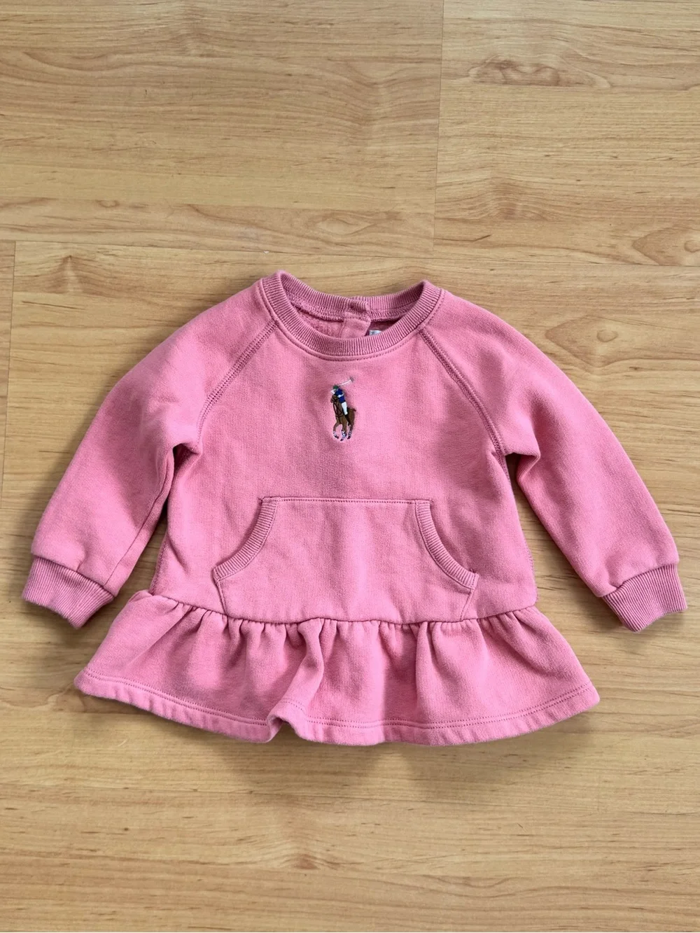Ralph Lauren Baby Girl Pink Peplum Pony Cotton Fleece Sweatshirt