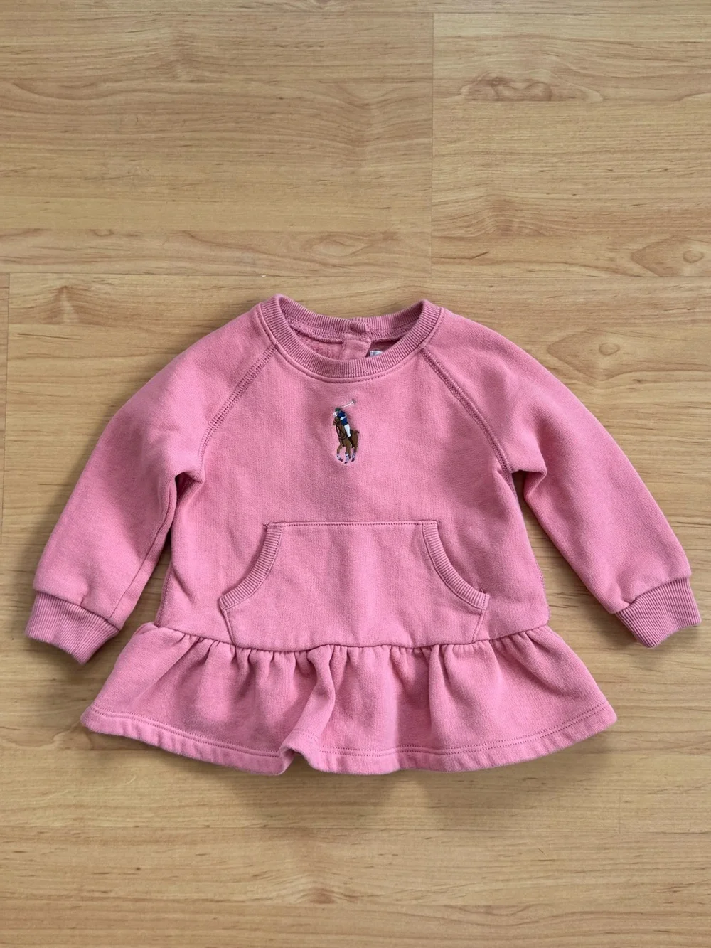 Ralph Lauren Baby Girl Pink Peplum Pony Cotton Fleece Sweatshirt
