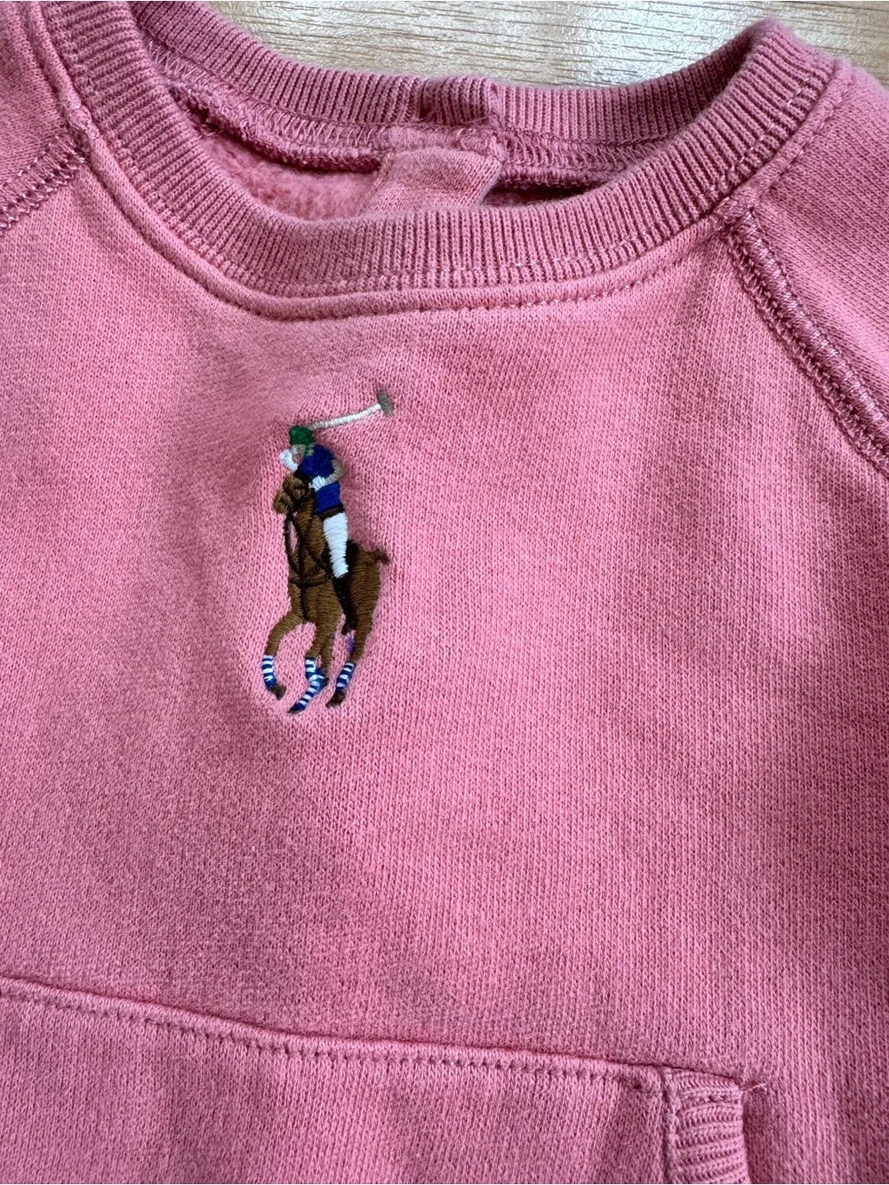 Ralph Lauren Baby Girl Pink Peplum Pony Cotton Fleece Sweatshirt