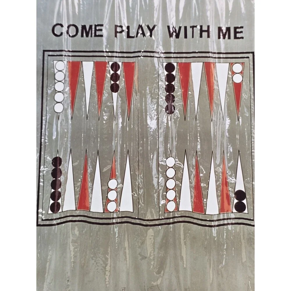 Vintage Shower Curtain New Backgammon USA Made Come Play With Me Original Box