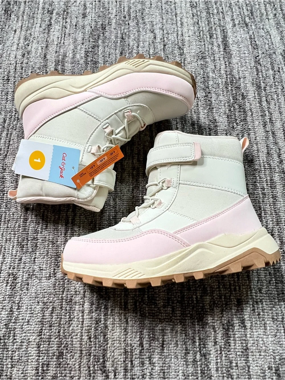 Cat & Jack Kids Faux Fur Ankle Hiker Winter Boots Waterproof Size 1