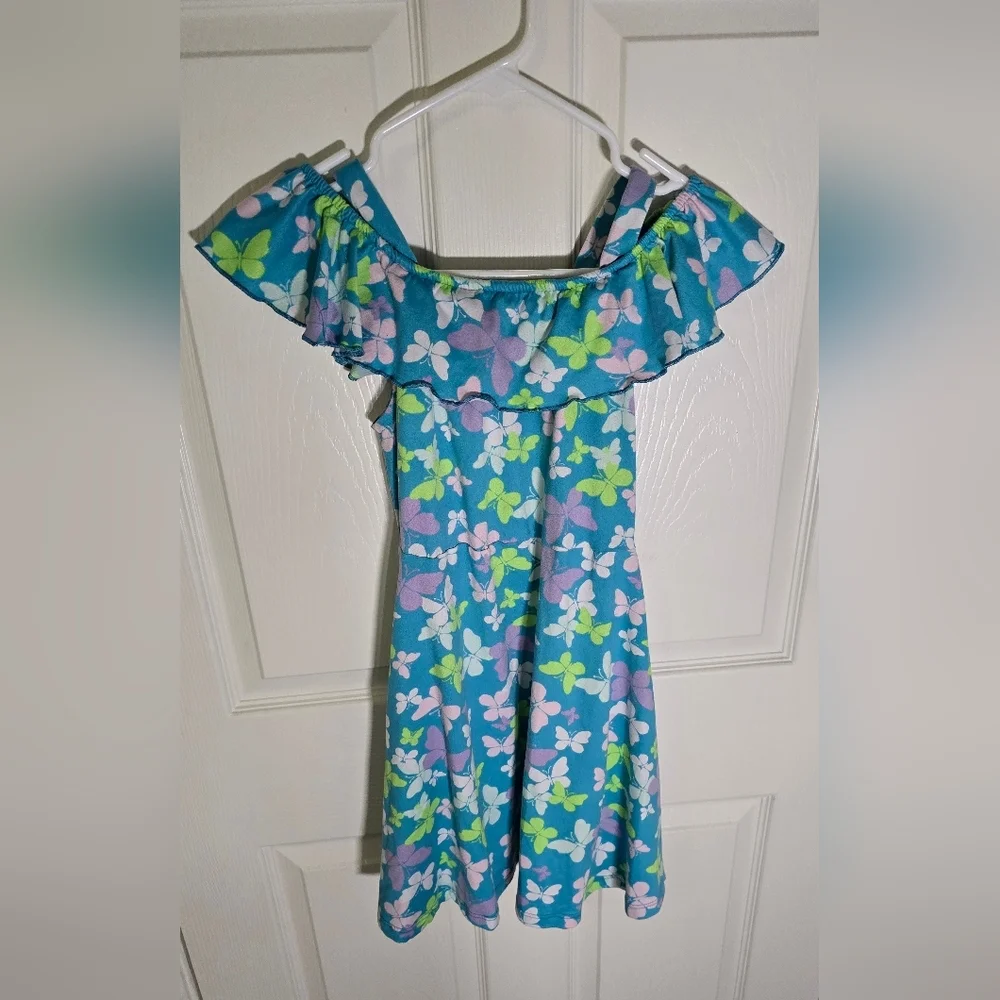 Extremely Me Girls Blue Butterfly Butter Soft Stretchy Dress Size 14