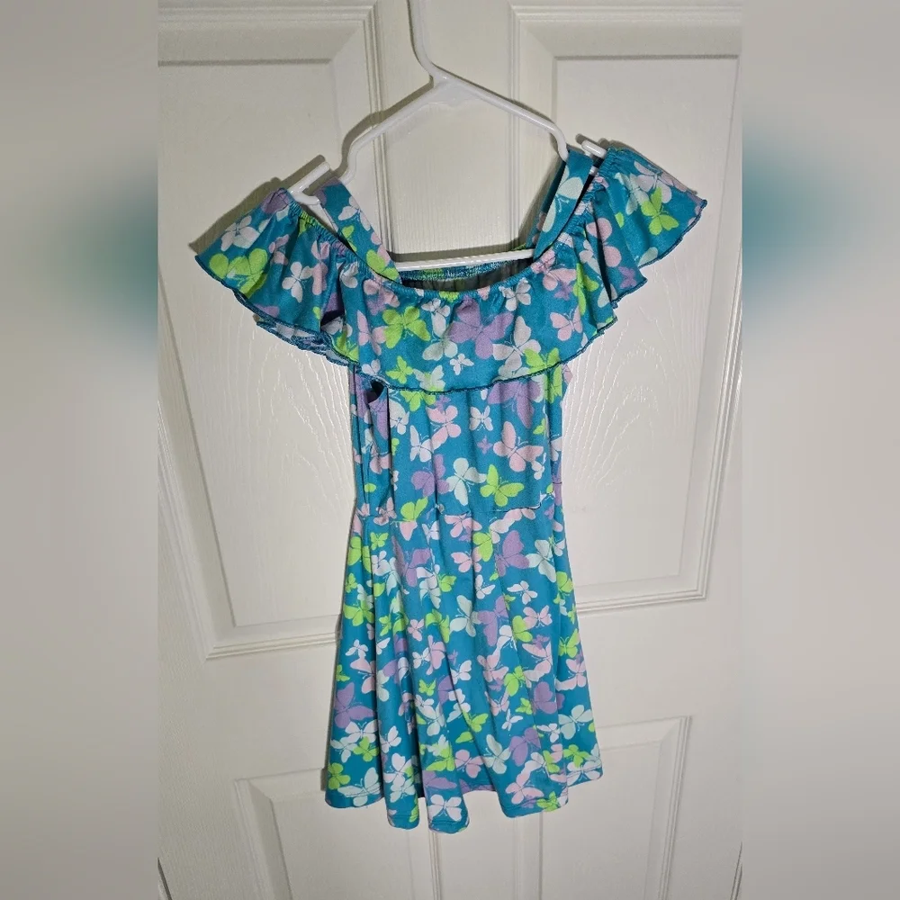 Extremely Me Girls Blue Butterfly Butter Soft Stretchy Dress Size 14