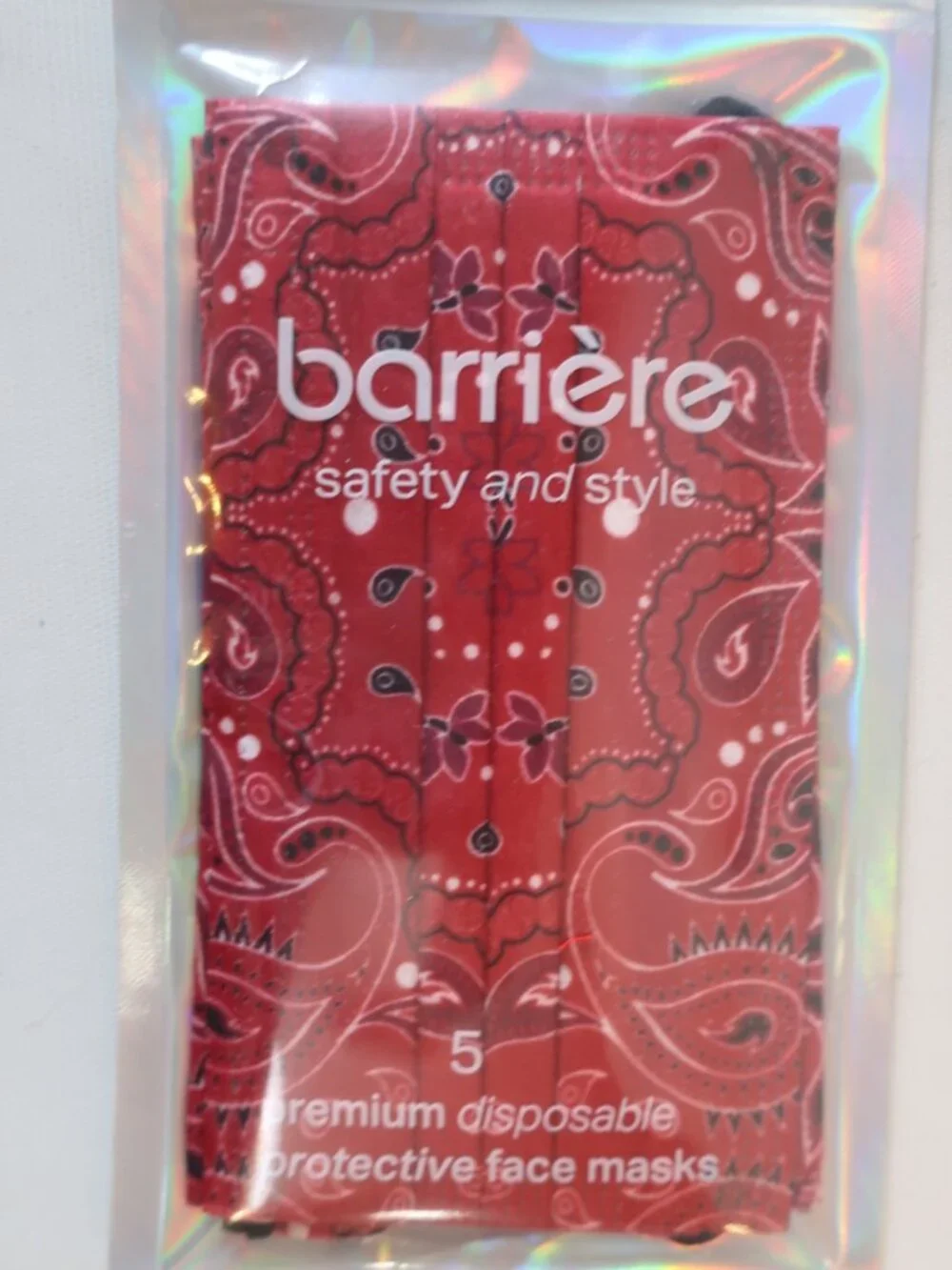 NWT Barriere Red Green (Item-B) Mix Lot-30 Disposable Bandana Protec Face Masks