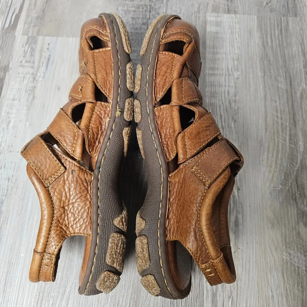 Born Leather Fisherman Sandals Men 12 Brown Rugged Coastal Comfort Shoes
