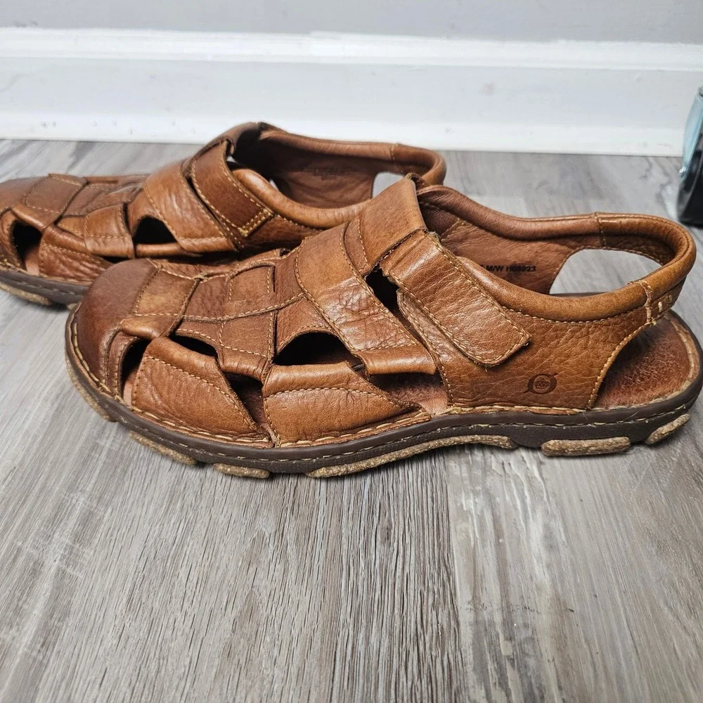 Born Leather Fisherman Sandals Men 12 Brown Rugged Coastal Comfort Shoes