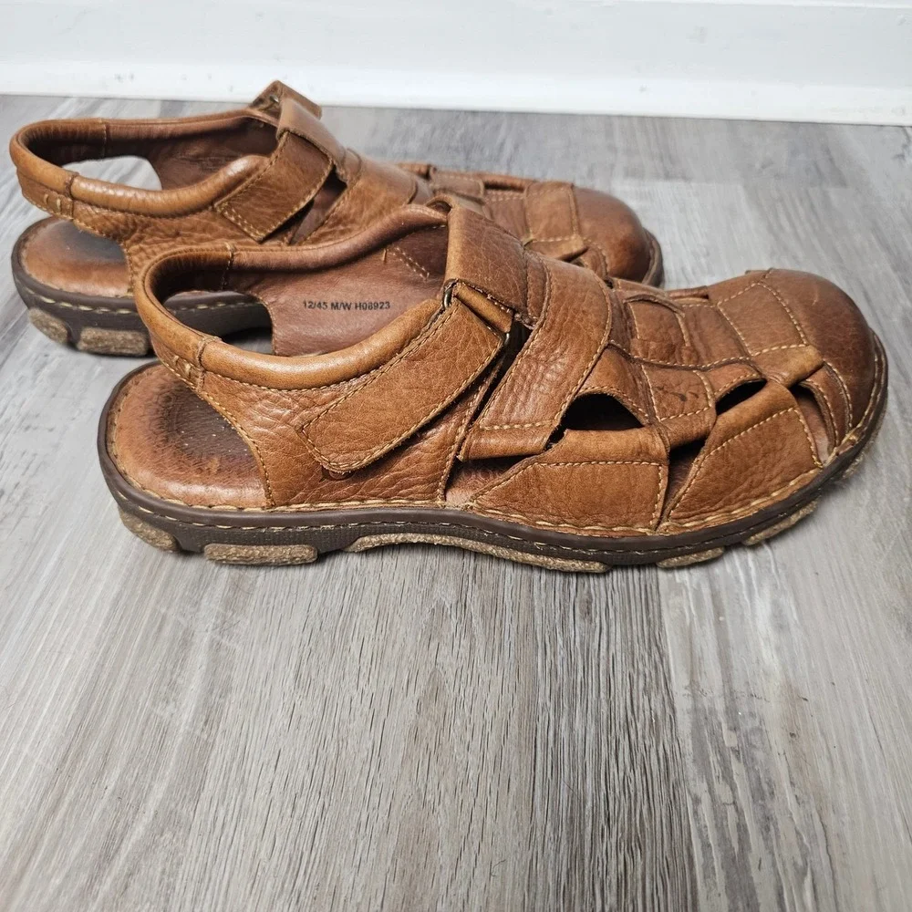 Born Leather Fisherman Sandals Men 12 Brown Rugged Coastal Comfort Shoes