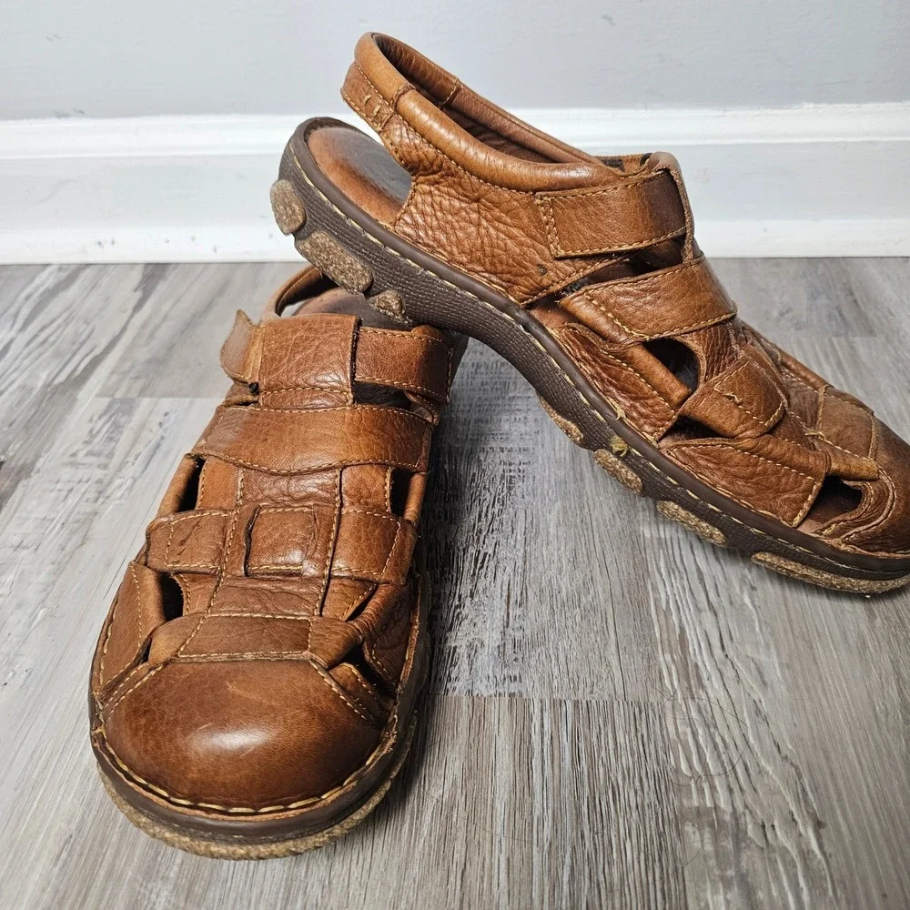 Born Leather Fisherman Sandals Men 12 Brown Rugged Coastal Comfort Shoes