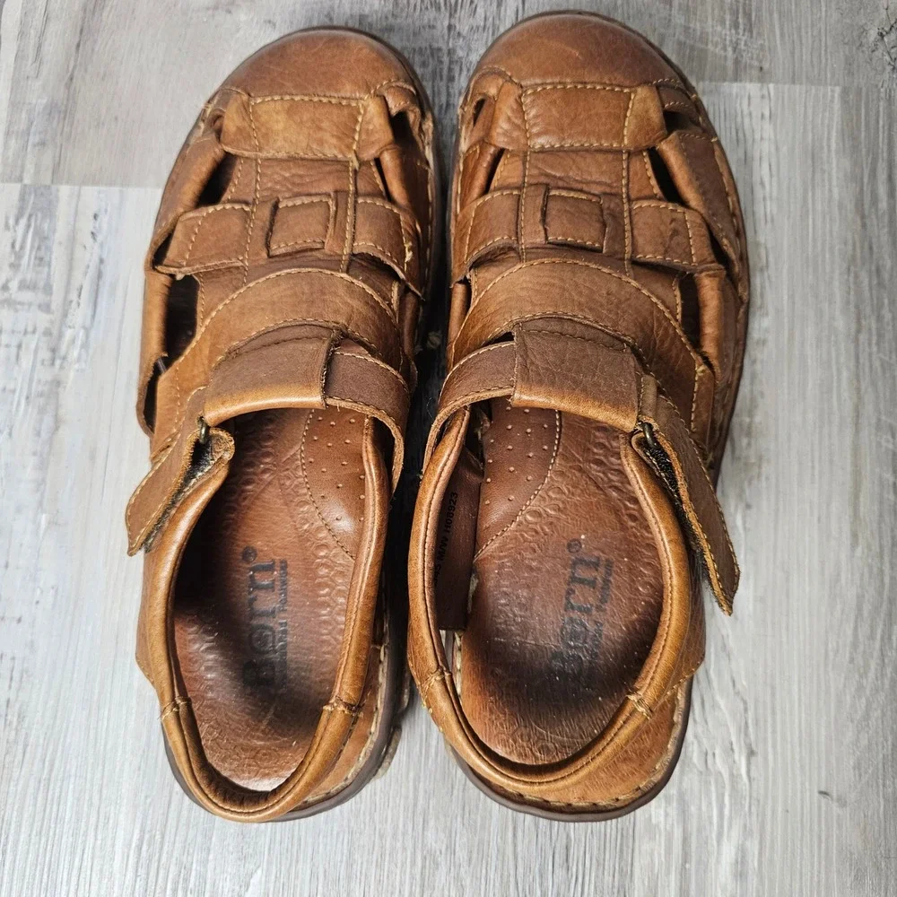 Born Leather Fisherman Sandals Men 12 Brown Rugged Coastal Comfort Shoes