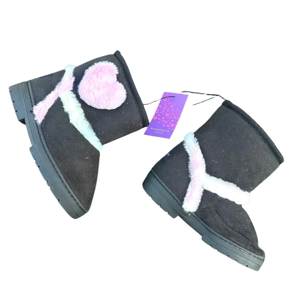 Rampage Little Girls Fur Heart‎ Microsuede Boots Size 13 Black