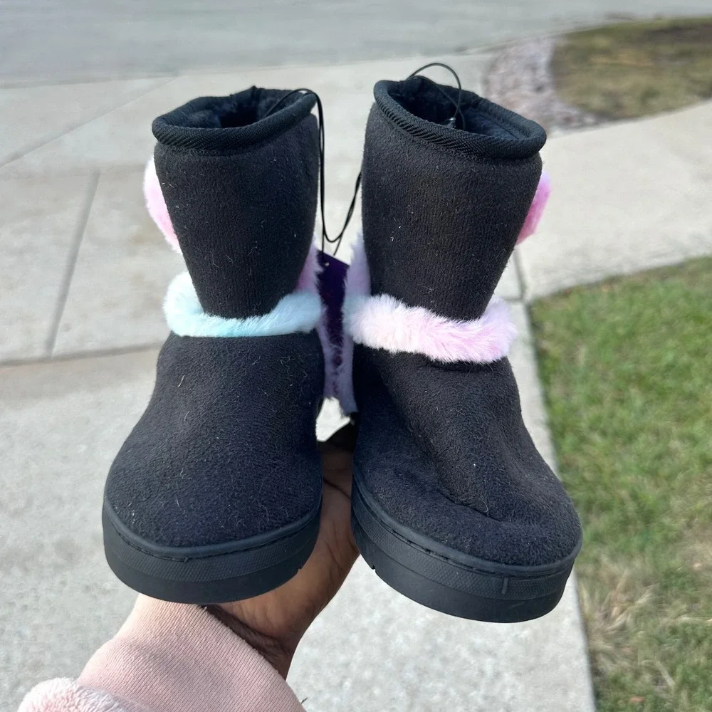 Rampage Little Girls Fur Heart‎ Microsuede Boots Size 13 Black