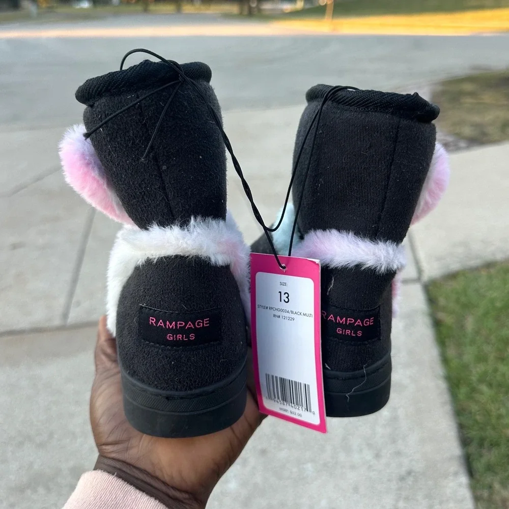Rampage Little Girls Fur Heart‎ Microsuede Boots Size 13 Black