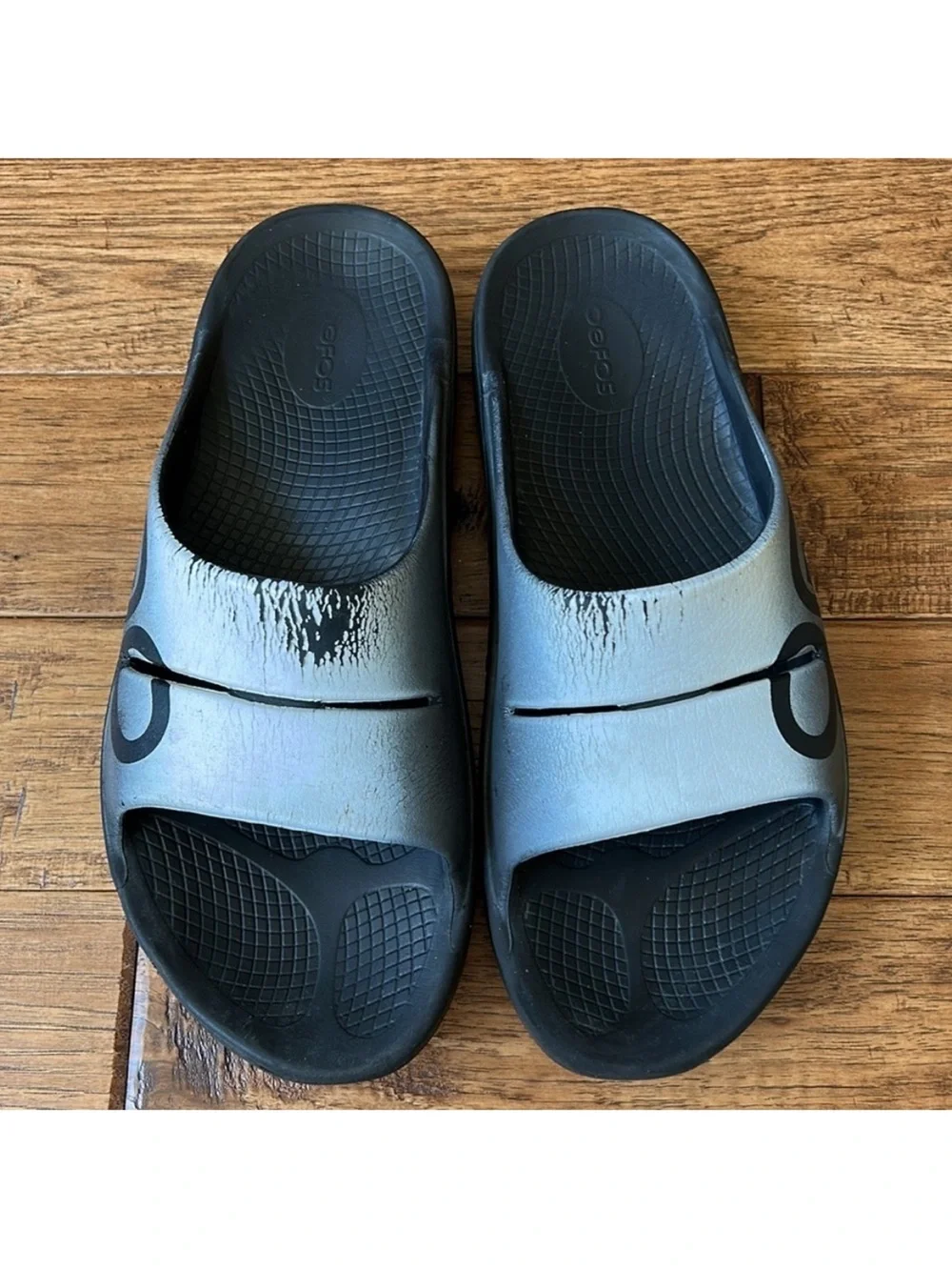 Oofos Ooahh Sport Slide Sandals Recovery Shoes Black White Size Men 11 Women 13