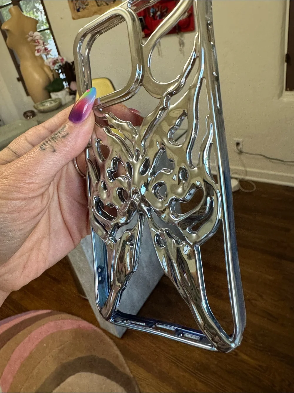 Chrome Sculptural Silver and Blue Butterfly Phone Case