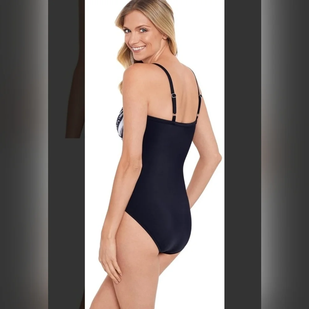 Shape Solver By Penbrooke  Black and White Tummy Control One Piece Swimsuit