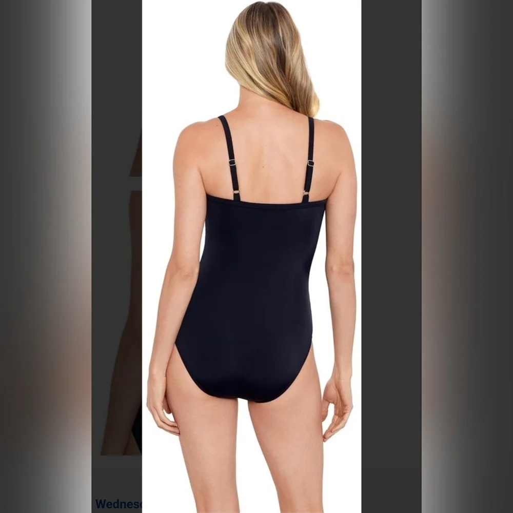 Shape Solver By Penbrooke  Black and White Tummy Control One Piece Swimsuit