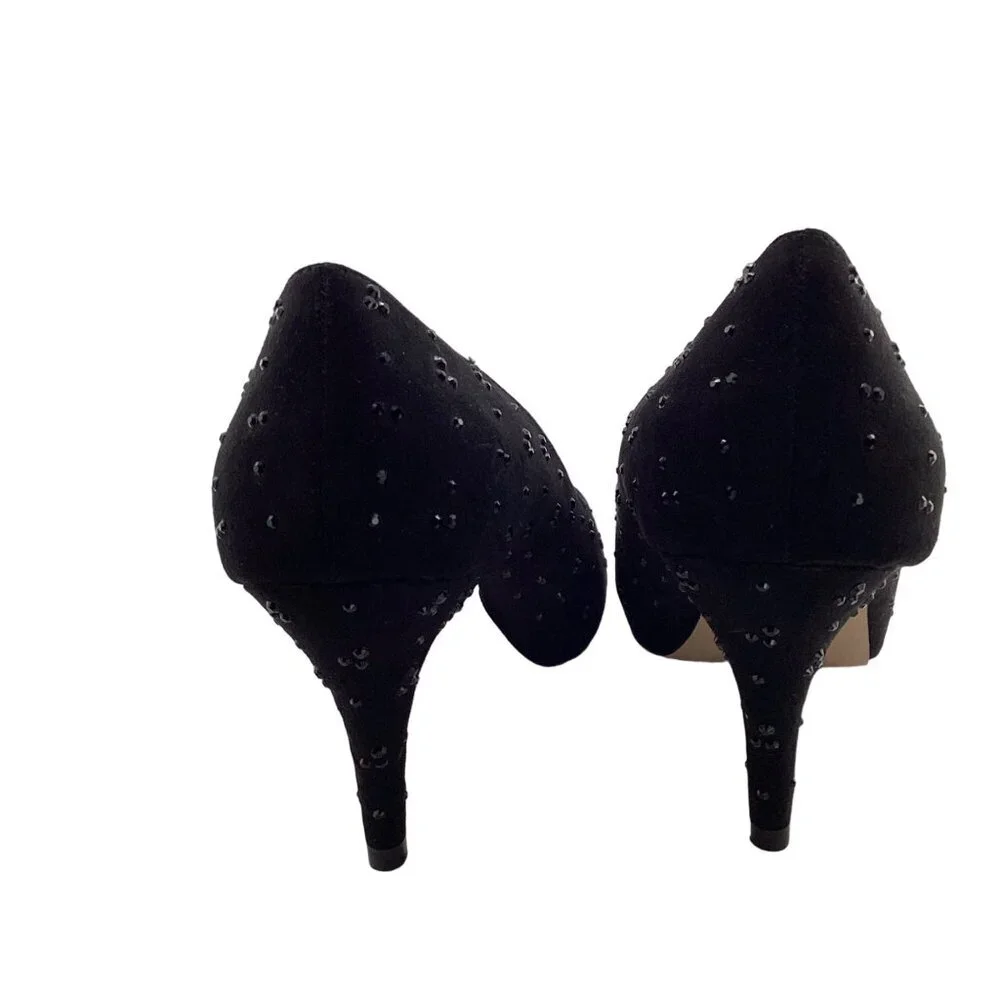 Luxe By Carmen‎ Marc Valvo Heels Size 8 Faith Womens Black Peep Toe Beaded