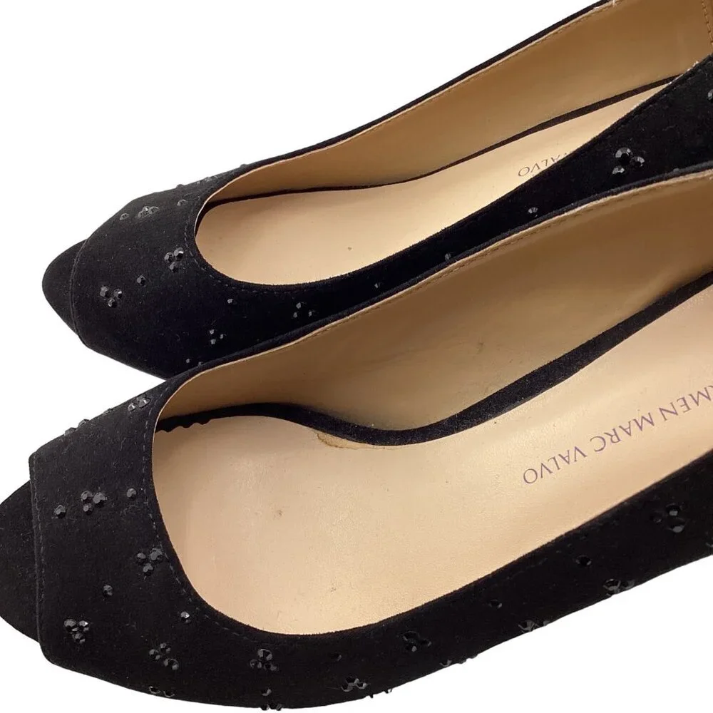 Luxe By Carmen‎ Marc Valvo Heels Size 8 Faith Womens Black Peep Toe Beaded