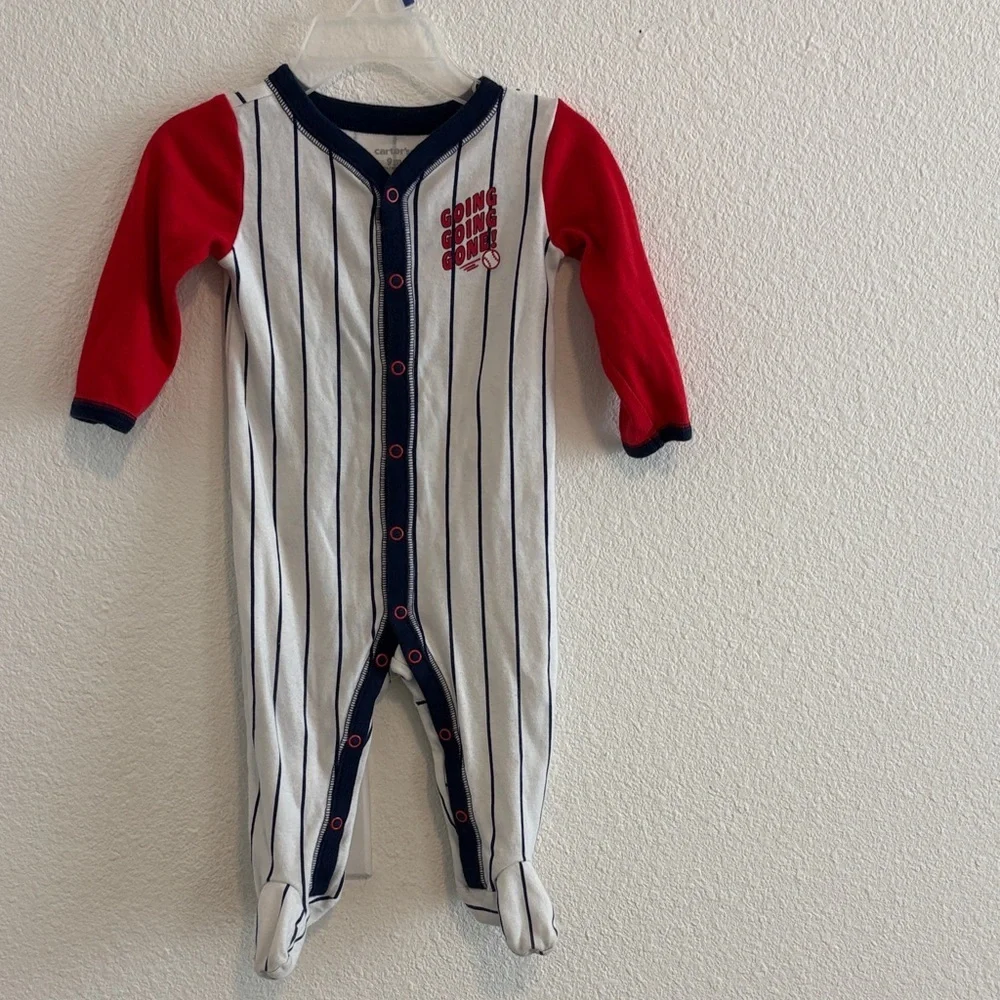 Carter's Boy’s Red and White Striped Footie 9months