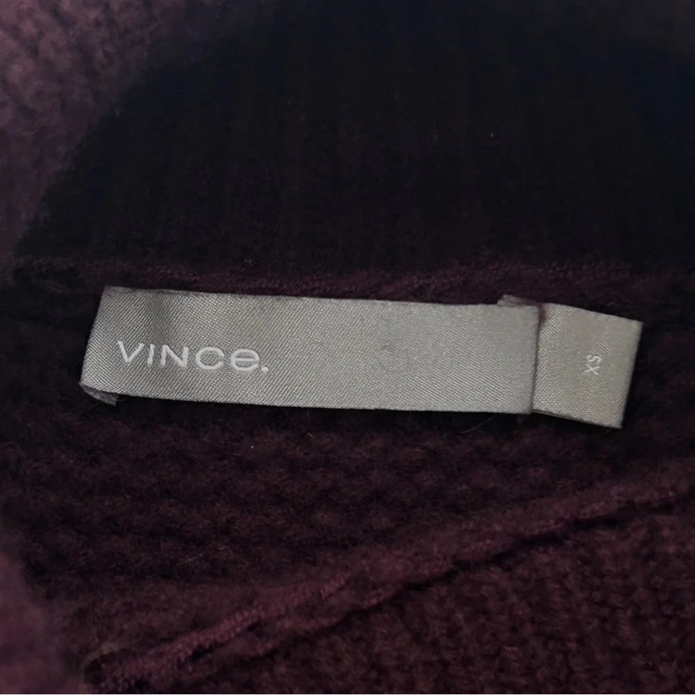 Vince Cashmere Wool Blend Chunky Turtleneck Sweater, Eggplant, Size XS