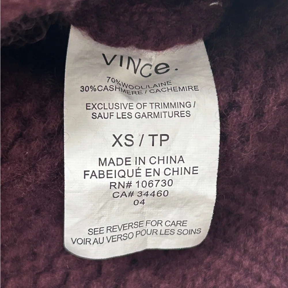 Vince Cashmere Wool Blend Chunky Turtleneck Sweater, Eggplant, Size XS