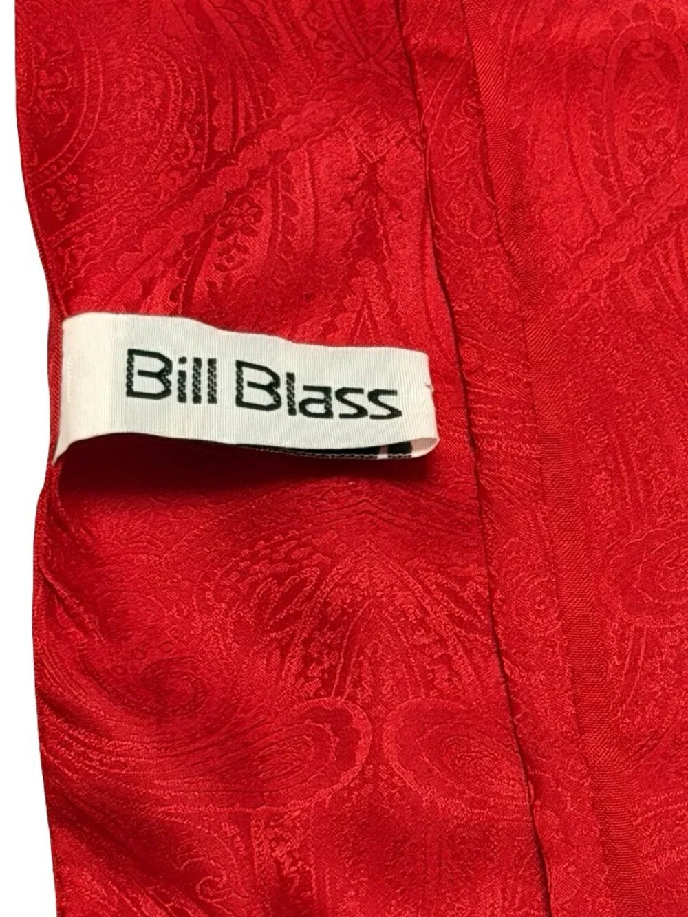 Bill Blass Red Silk Paisley Fringe Scarf Wrap Shawl 100% Silk