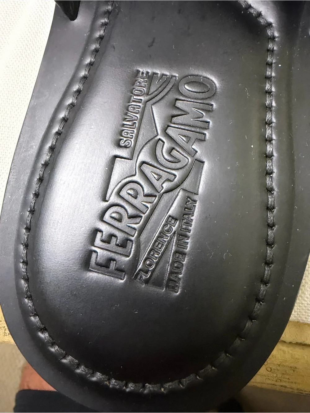 Salvatore Ferragamo Lionel Black Leather Slide Sandals