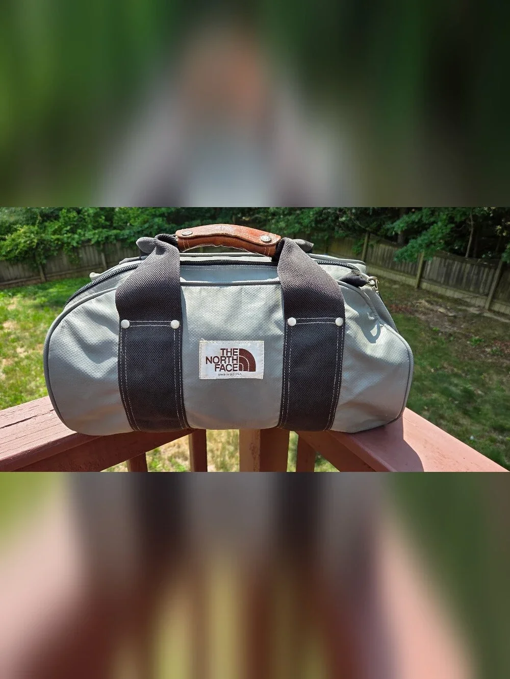 Vintage The North Face Gray Duffel with Black Straps Brown Label