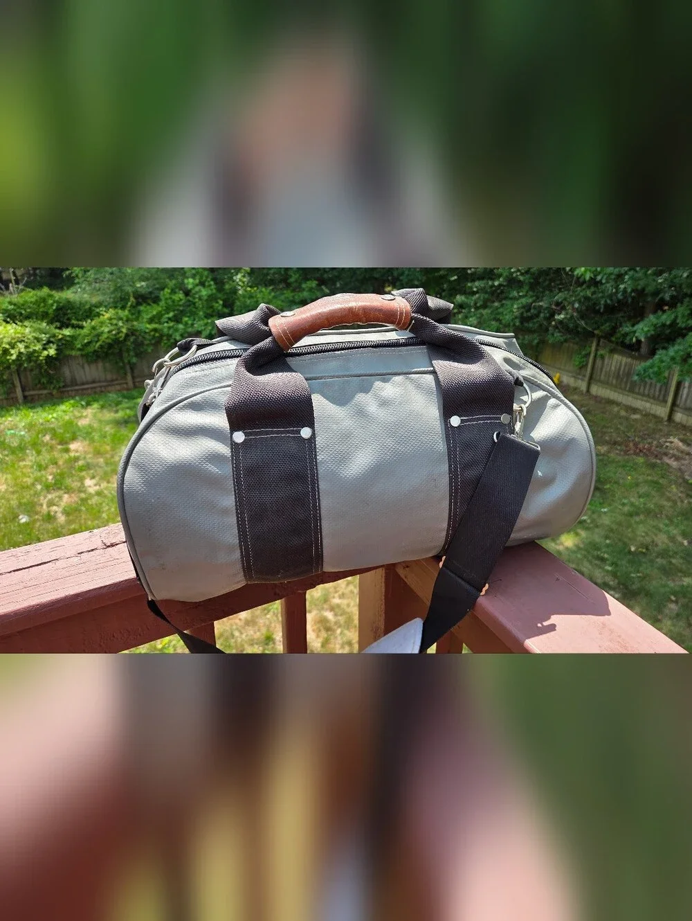 Vintage The North Face Gray Duffel with Black Straps Brown Label